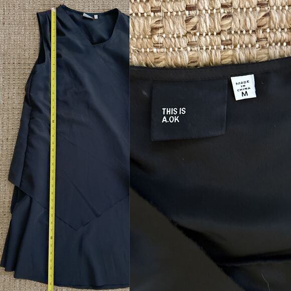 OAK NYC Black Avant Garde Raw Edge Dress – Asymmetrical Layered Sleeveless - Picture 7 of 8